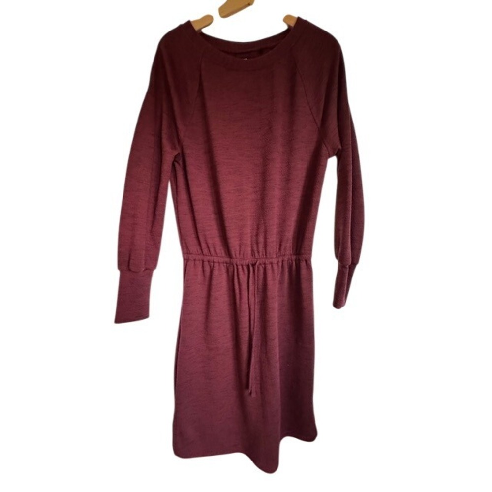 PrAna Burgundy Textured Long Sleeve Drawstring Waist Midi‎ Dress Size S
